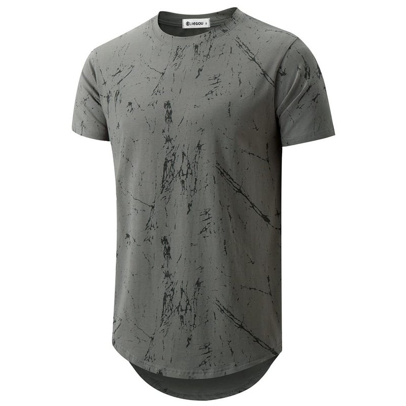 KLIEGOU Mens Hipster Hip Hop Ripped Round Hemline Pattern Print T Shirt 86 Gray2 L - Image 1